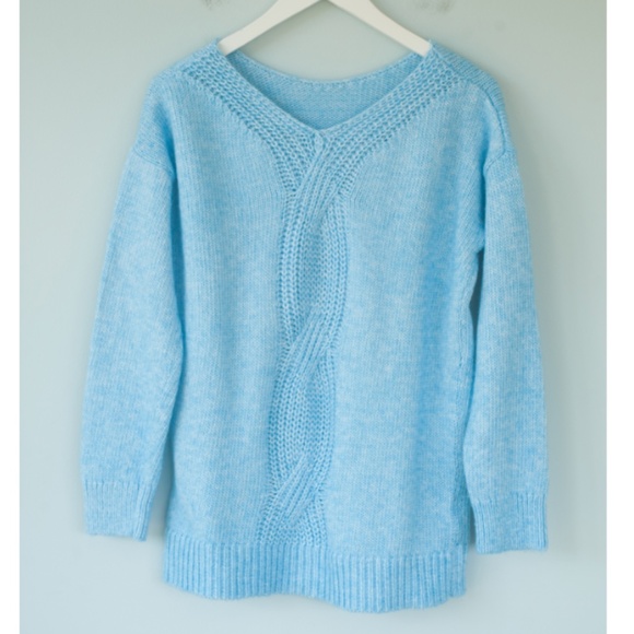 LOFT Blue Cable Knit Back Detail Sweater - Picture 9 of 12